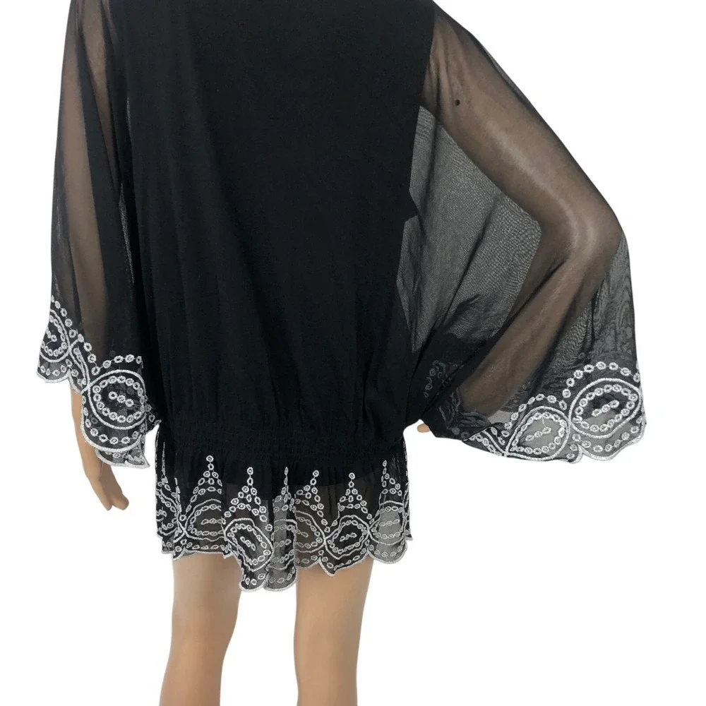 Alfani Embroidered Lace Tunic Top Size L Dolman Sleeve Ruffle Boho Western Shirt - Picture 9 of 10